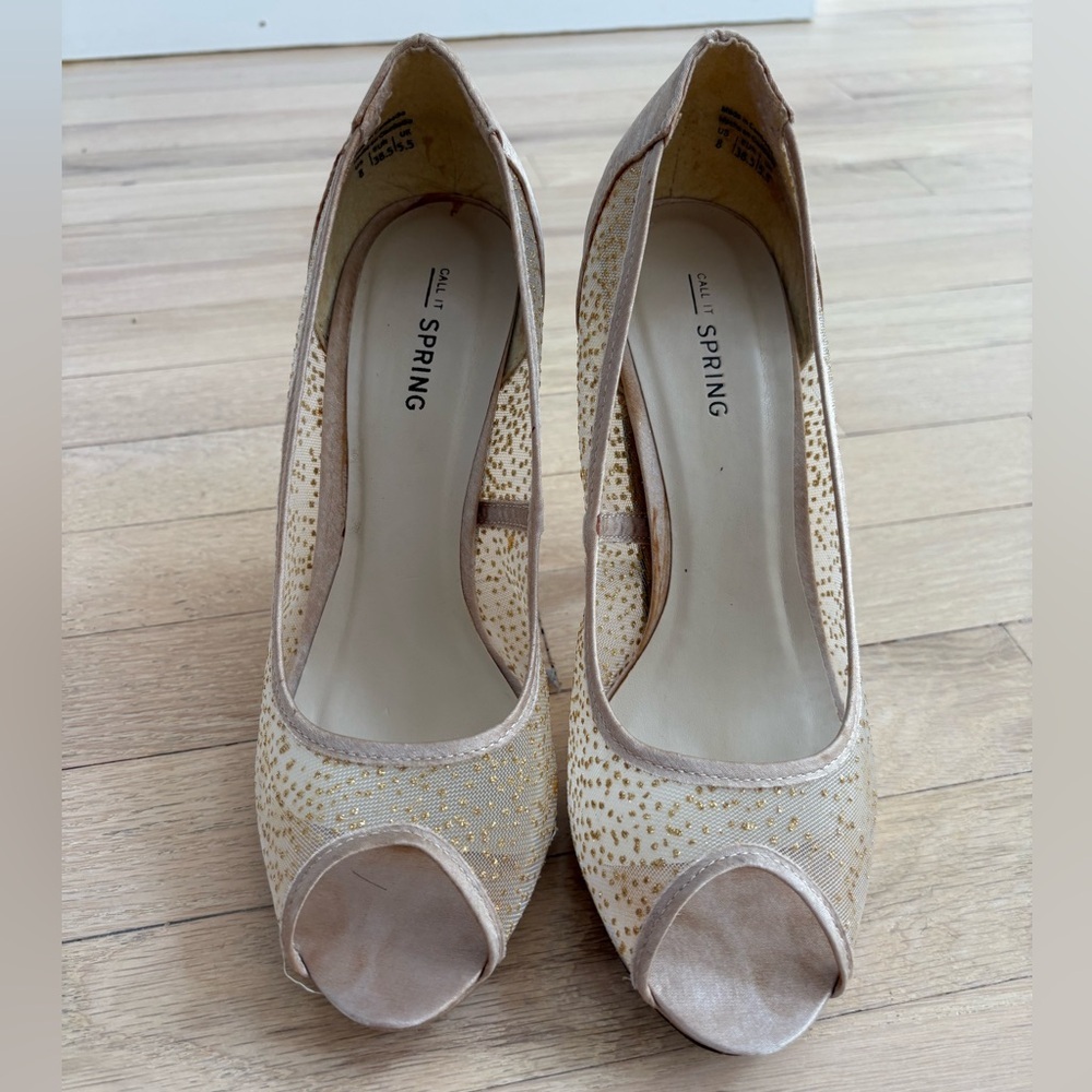 Call It Spring Cream Lace Peep-Toe Heels